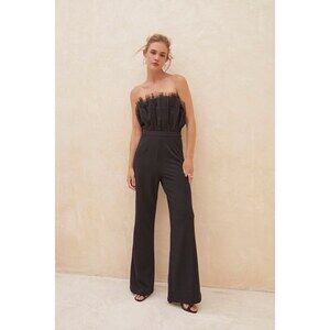NWT Lulus Tulle Intentions Black Tulle Strapless Wide-leg Jumpsuit - Size XL